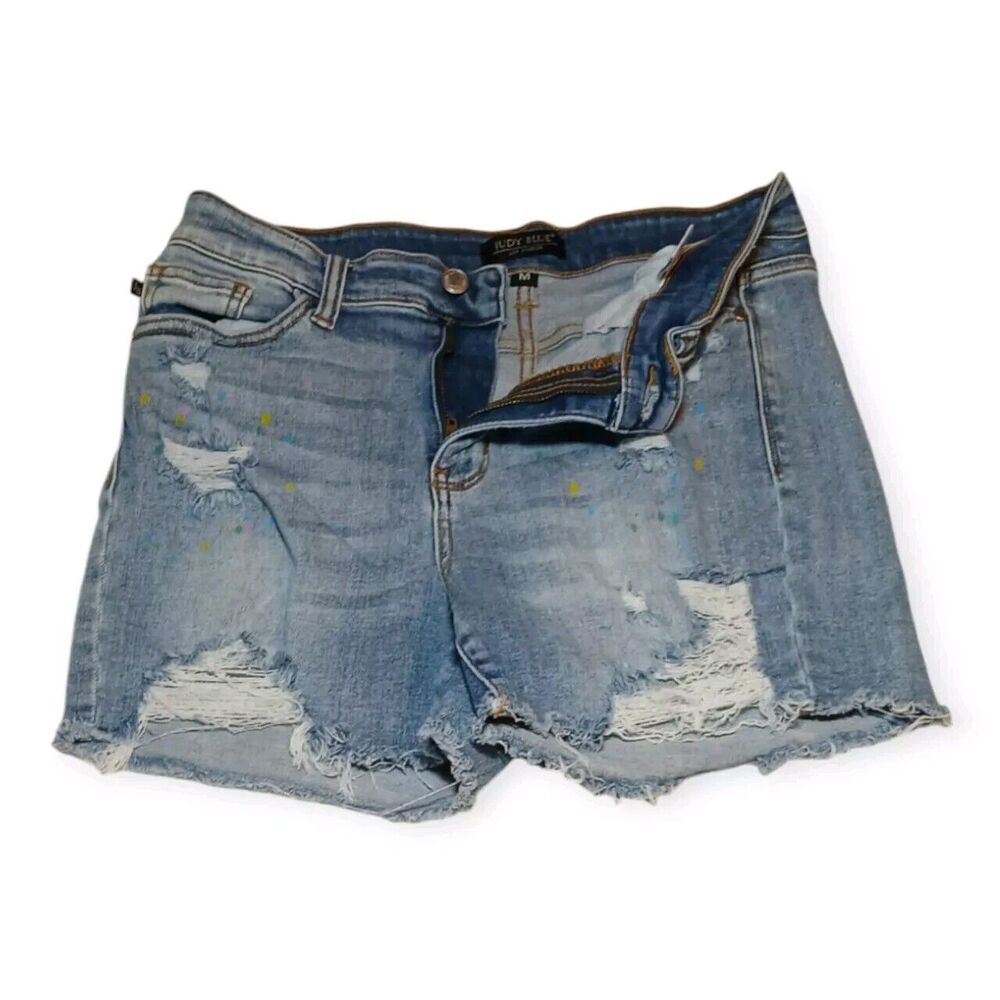 Judy Blue Women's M Paint Splatter Distressed Cut Off Denim Shorts